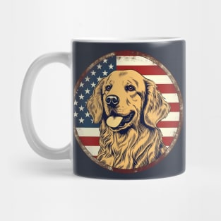 Golden retriever on a vintage distressed American flag Mug